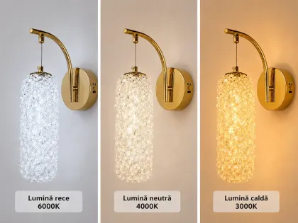 Celia-aplica led aurie cilindru cu pietre de cristal