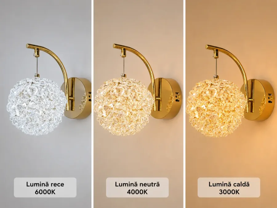 Celia-aplica led aurie bila cu pietre de cristal