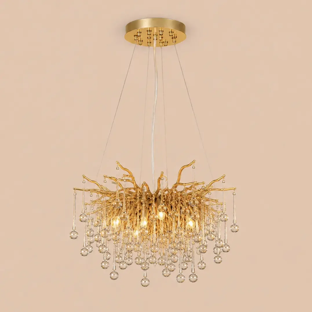 Lili-candelabru auriu Diam.40cm cu cristale lacrima