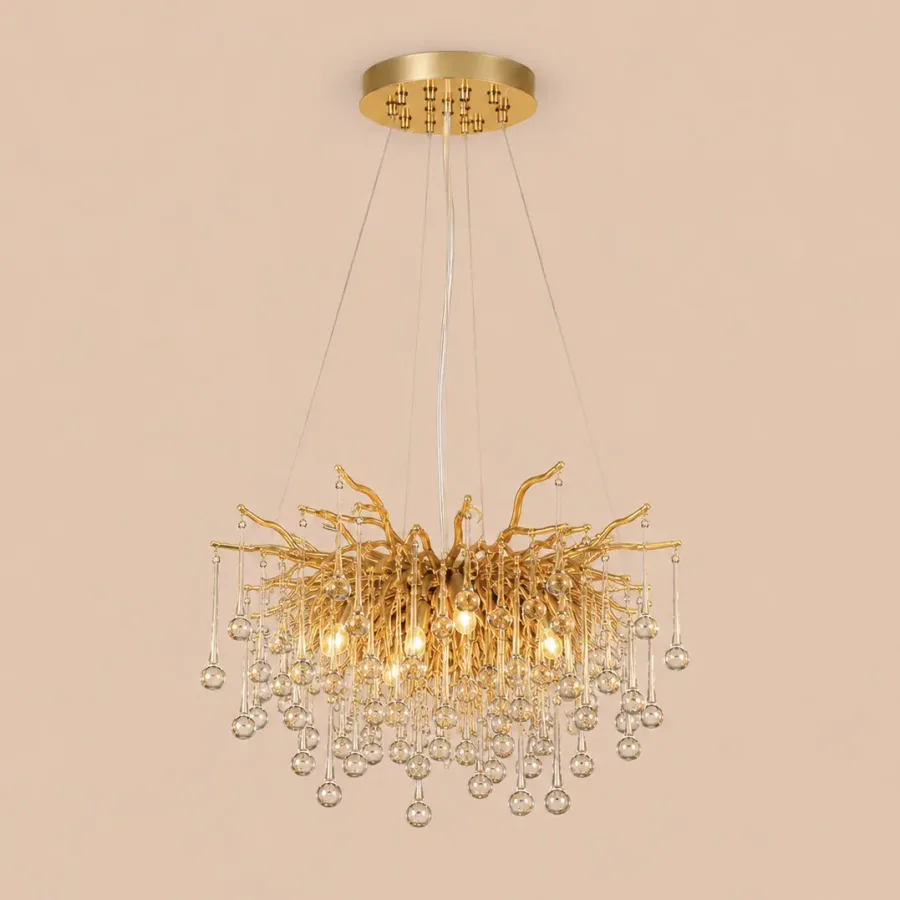 Lili-candelabru auriu Diam.40cm cu cristale lacrima