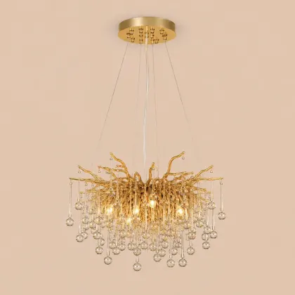 Lili-candelabru auriu Diam.40cm cu cristale lacrima