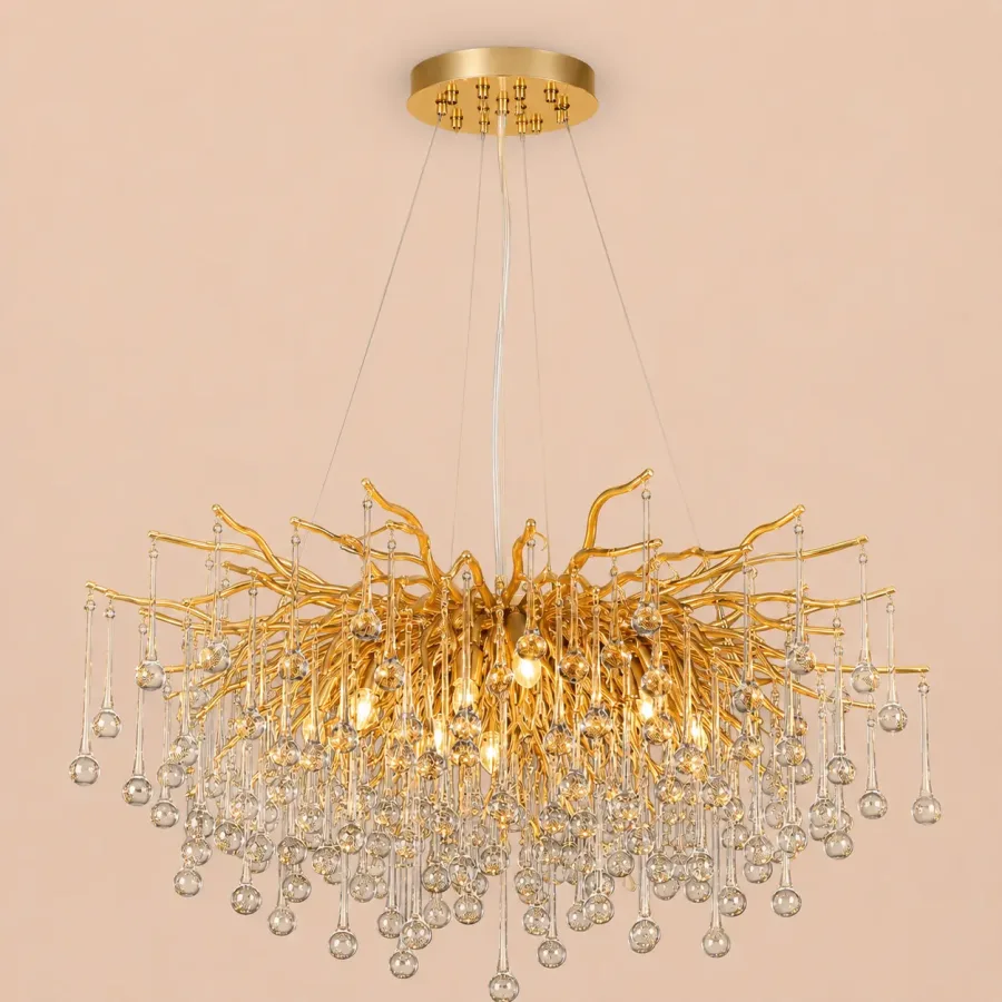 Lili-candelabru auriu Diam.80cm cu cristale lacrima