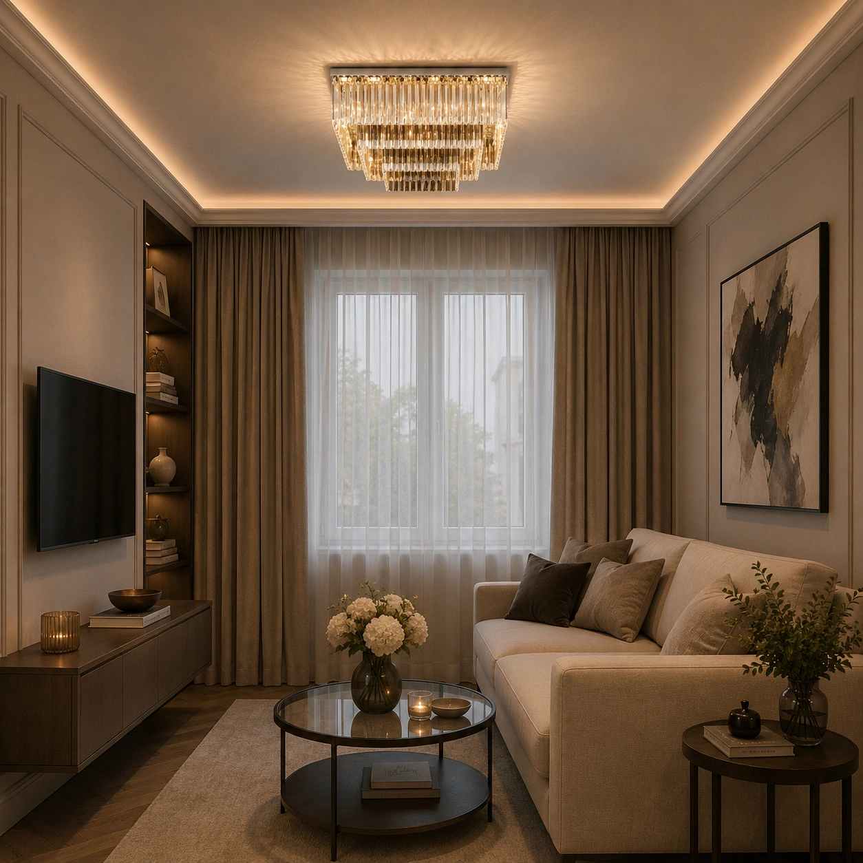 Lustra LED Cristale 94W 3 Tipuri de Lumini Auriu