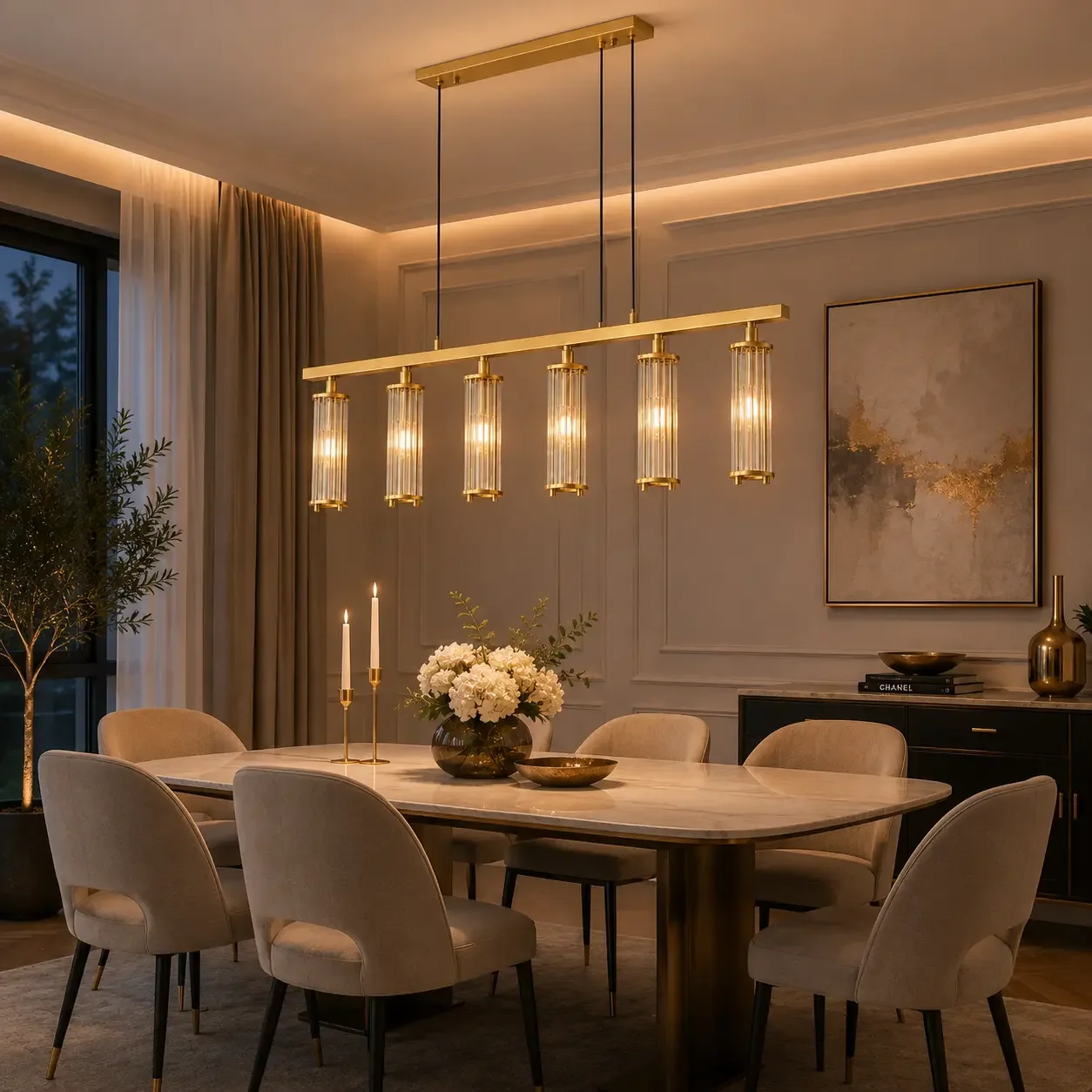 Sivio-Candelabru Auriu Modern cu 6 Becuri