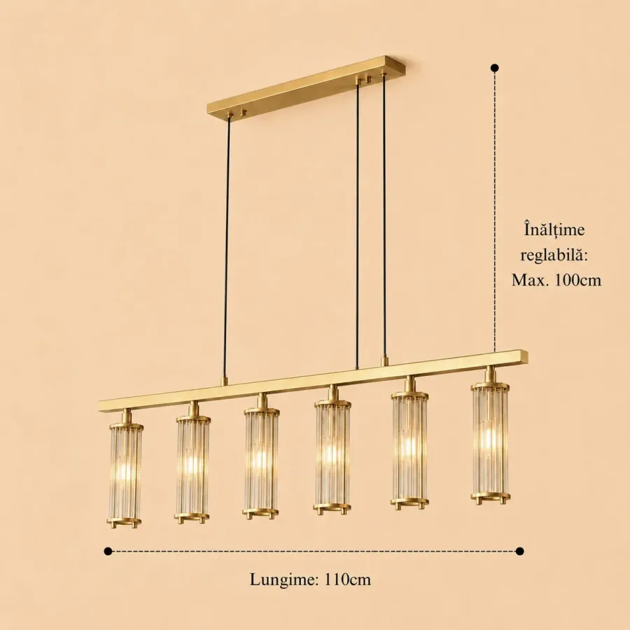Sivio-Candelabru Auriu Modern cu 6 Becuri