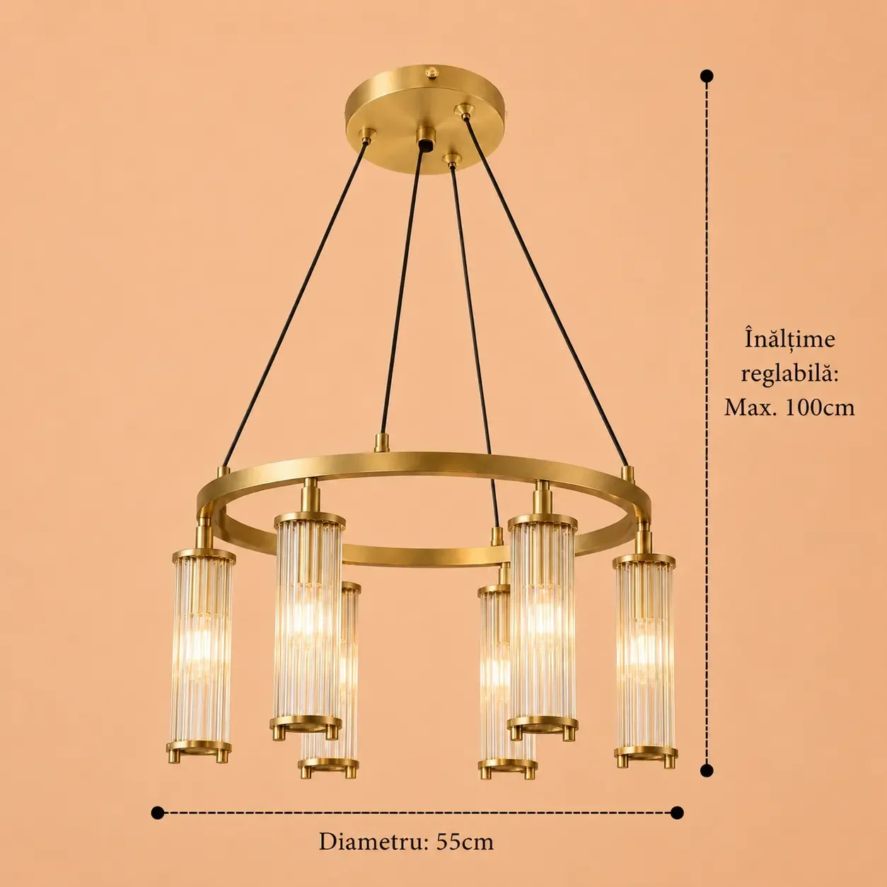 Sivio-Candelabru Auriu Modern cu 6 Becuri