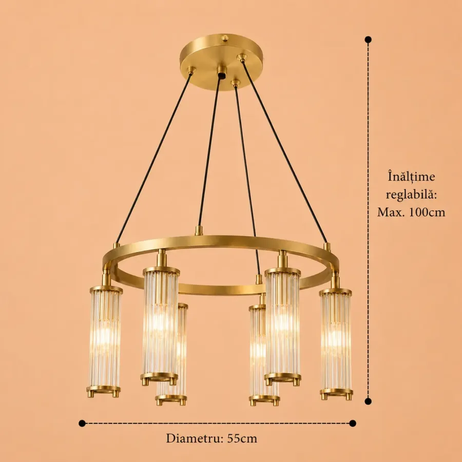 Sivio-Candelabru Auriu Modern cu 6 Becuri