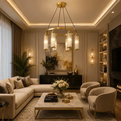 Sivio-Candelabru Auriu Modern cu 6 Becuri