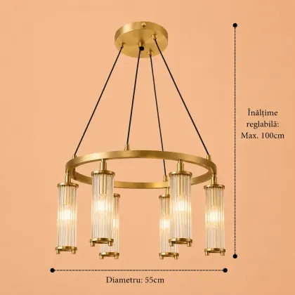 Sivio-Candelabru Auriu Modern cu 6 Becuri