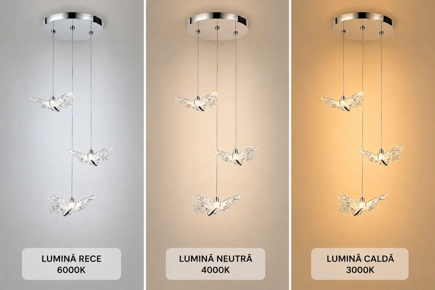 Nature-lustra led cu 3 fluturasi argintii