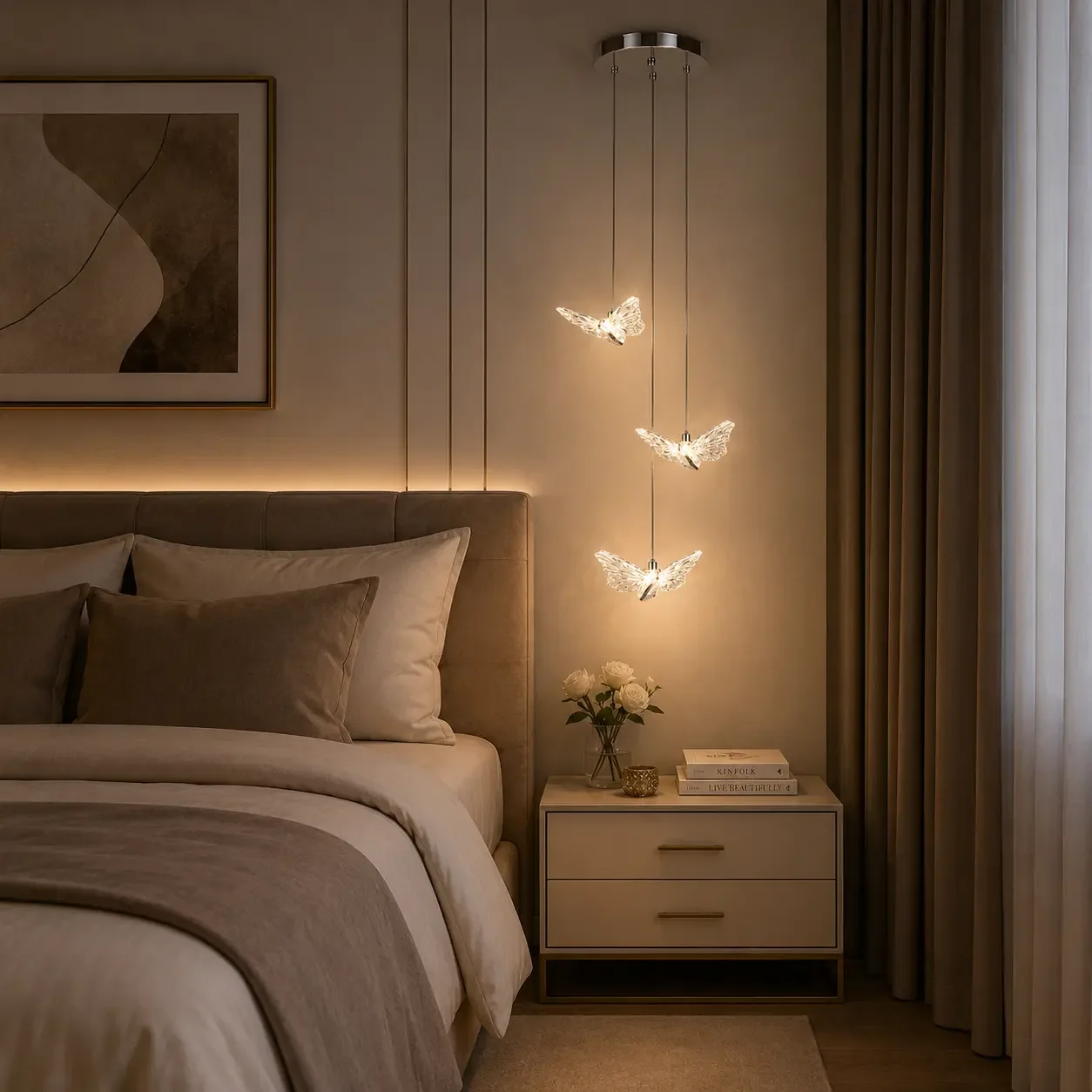 Nature-lustra led cu 3 fluturasi argintii
