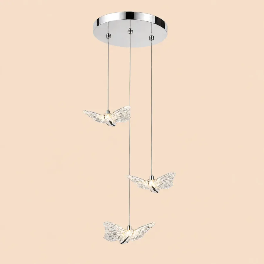 Nature-lustra led cu 3 fluturasi argintii