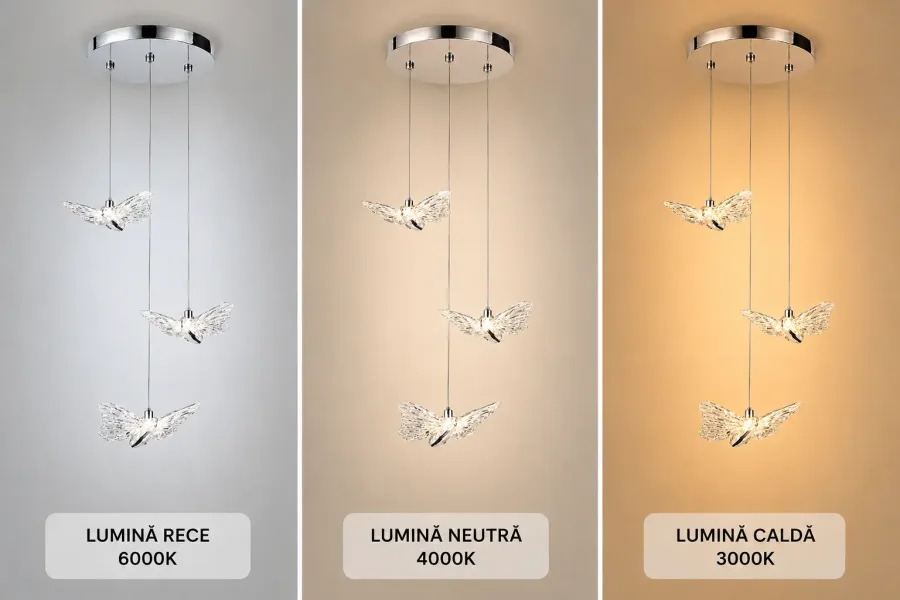 Nature-lustra led cu 3 fluturasi argintii
