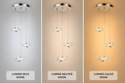 Nature-lustra led cu 3 fluturasi argintii