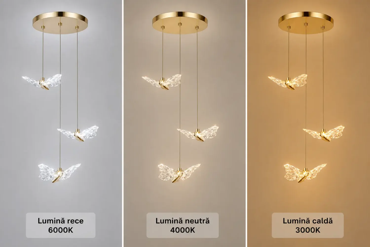 Nature-lustra led cu 3 fluturasi aurii