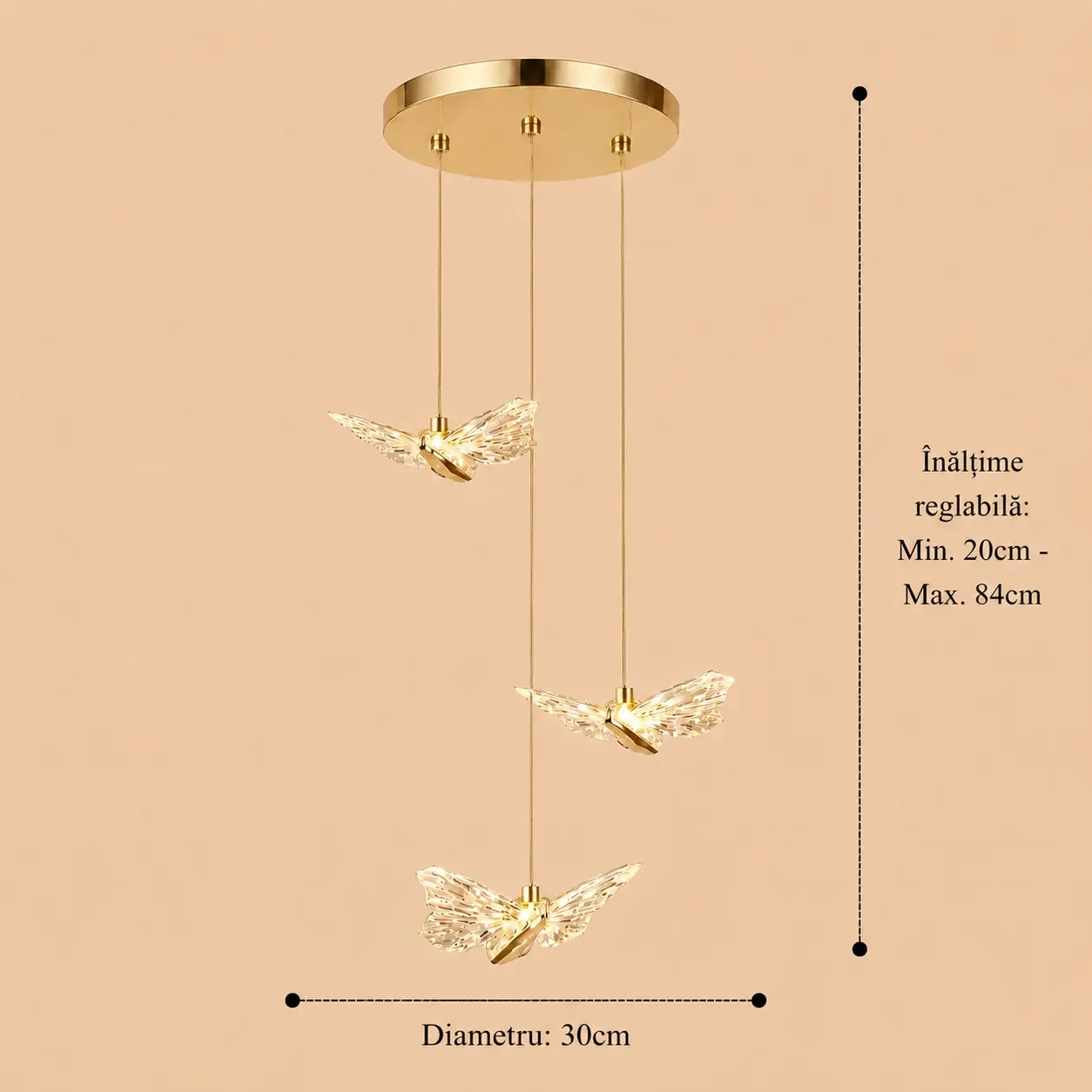 Nature-lustra led cu 3 fluturasi aurii