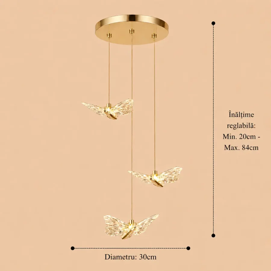 Nature-lustra led cu 3 fluturasi aurii