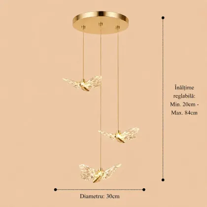 Nature-lustra led cu 3 fluturasi aurii