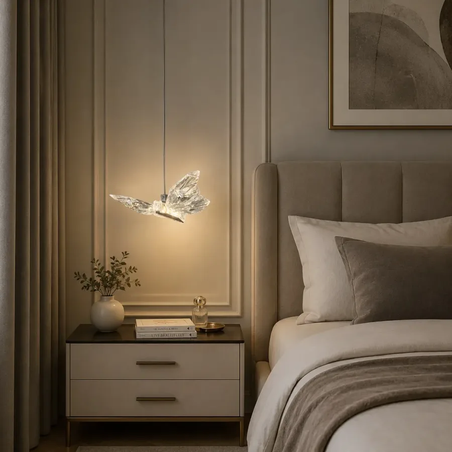 Nature-pendul led cu fluturas argintiu
