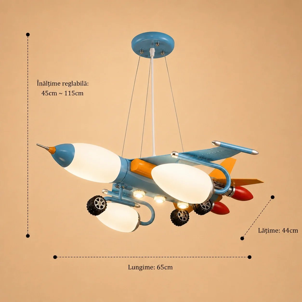Vega-Lustra avion Led+Becuri pentru copii