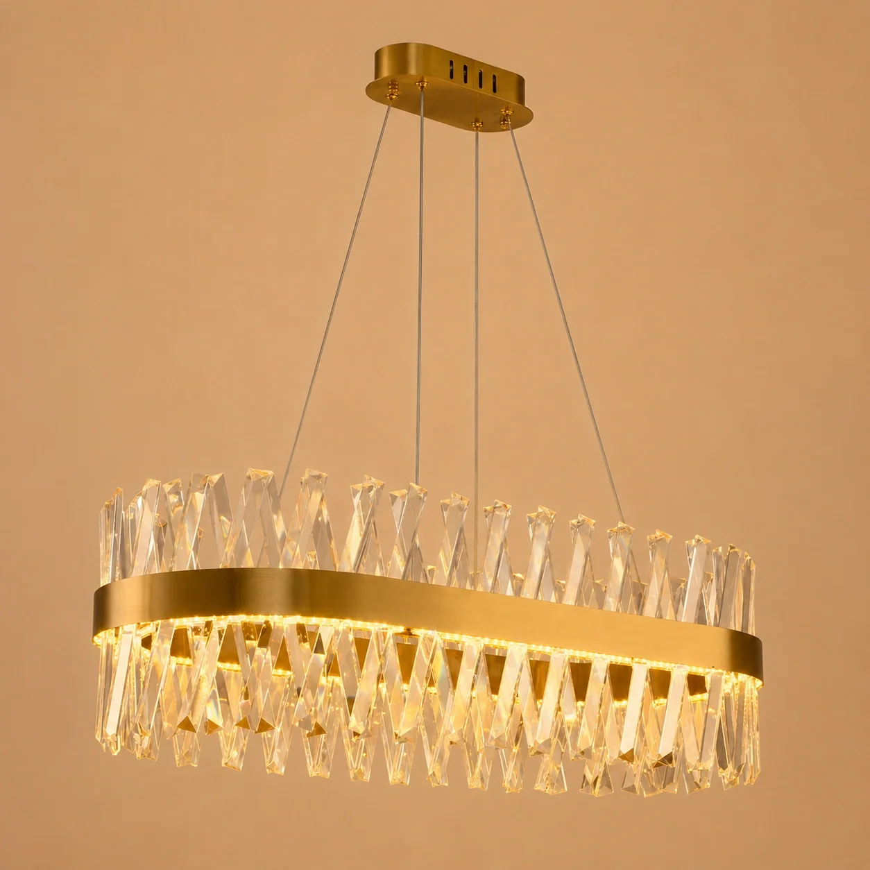 Belanova-lustra led Ovala cu cristale lungime 80cm