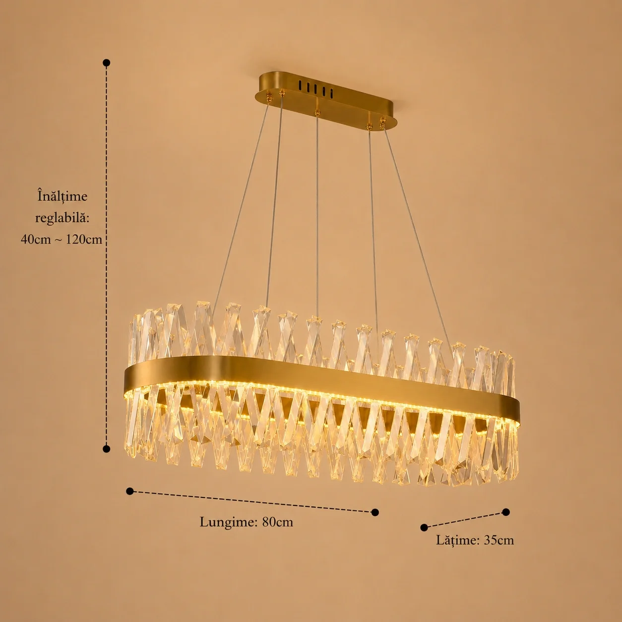 Belanova-lustra led Ovala cu cristale lungime 80cm