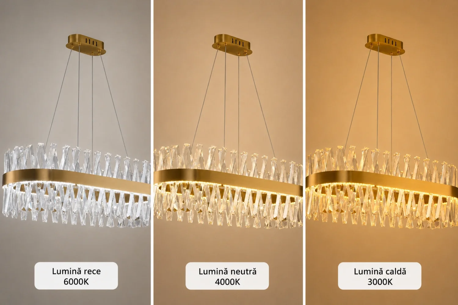 Belanova-lustra led Ovala cu cristale lungime 80cm