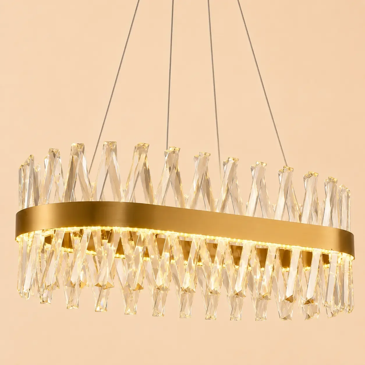 Belanova-lustra led Ovala cu cristale lungime 80cm