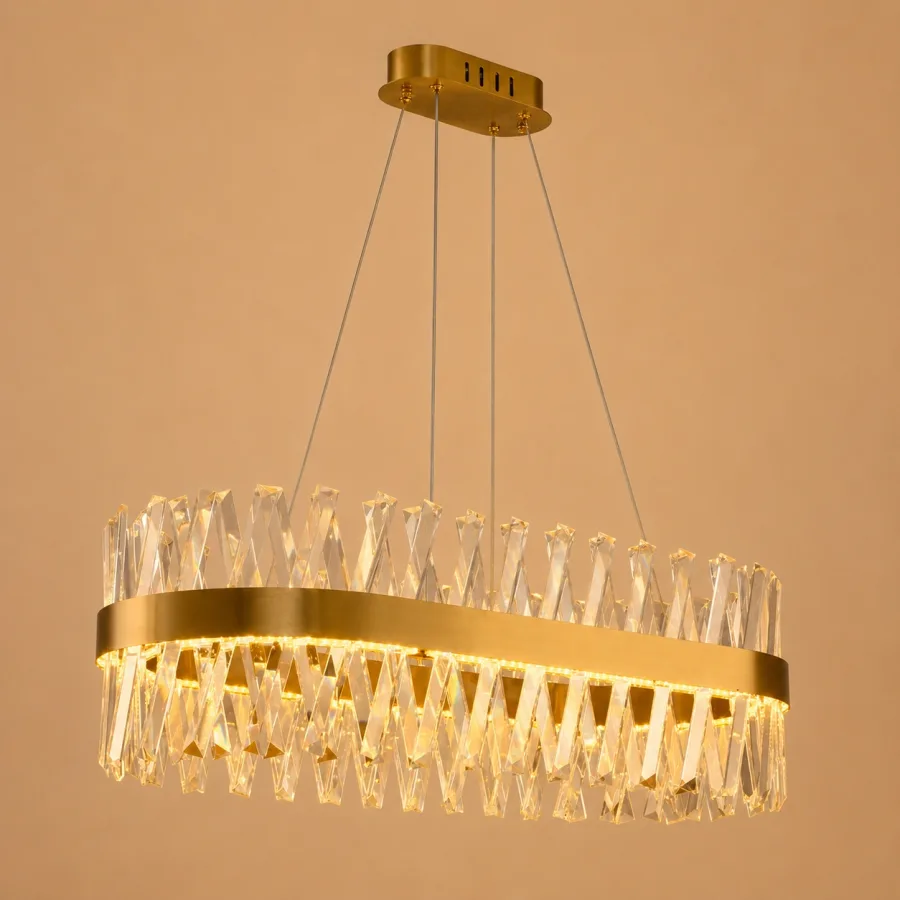 Belanova-lustra led Ovala cu cristale lungime 80cm