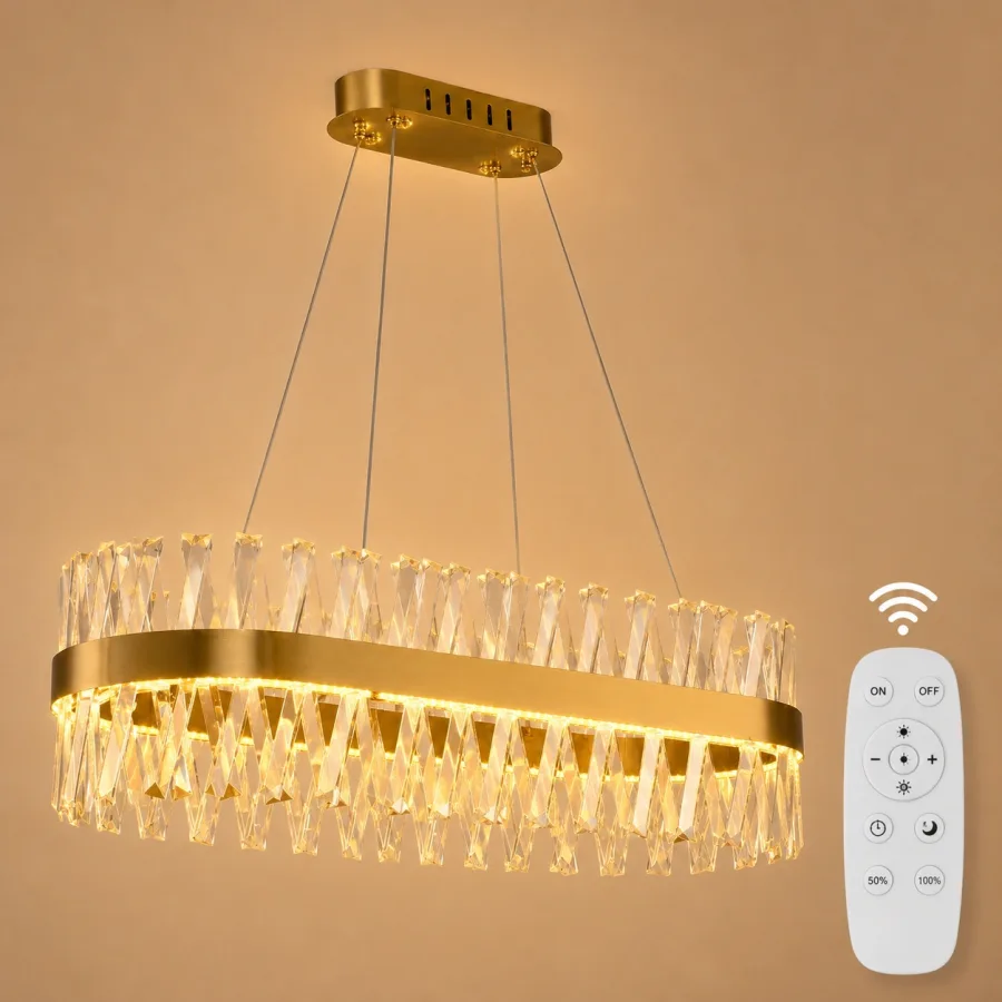 Belanova-lustra led Ovala cu cristale lungime 80cm