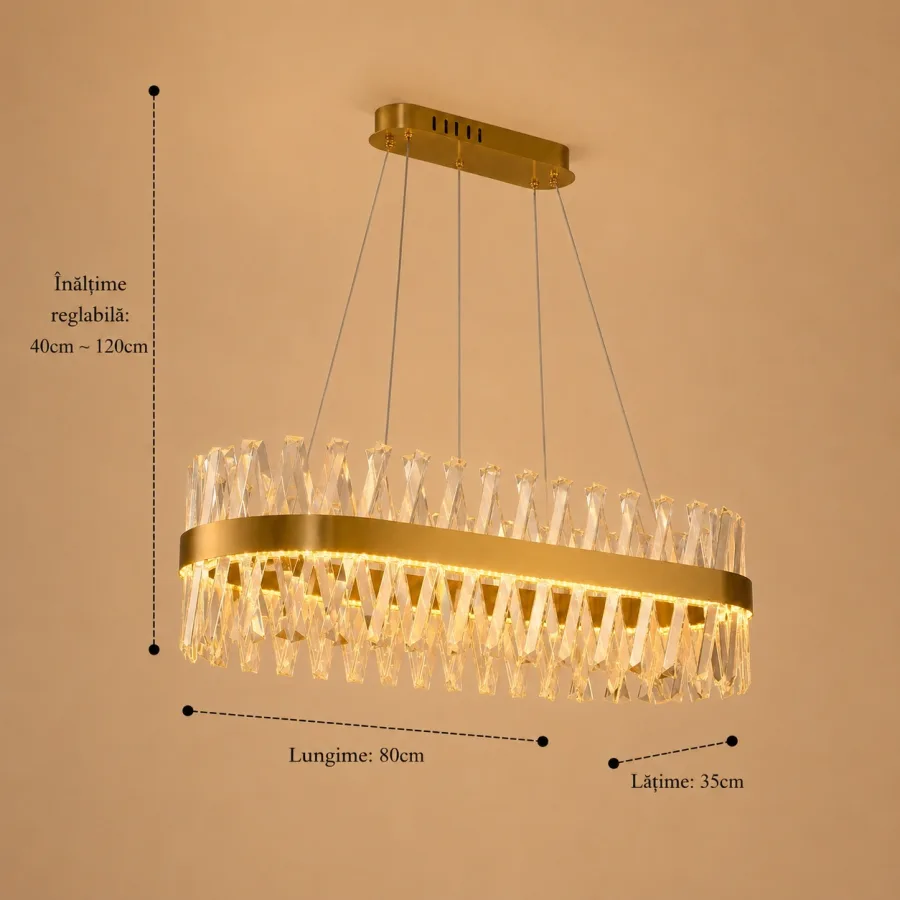 Belanova-lustra led Ovala cu cristale lungime 80cm