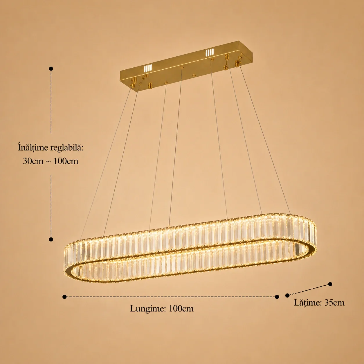 Auralis-lustra led Ovala cu cristale lungime 100cm