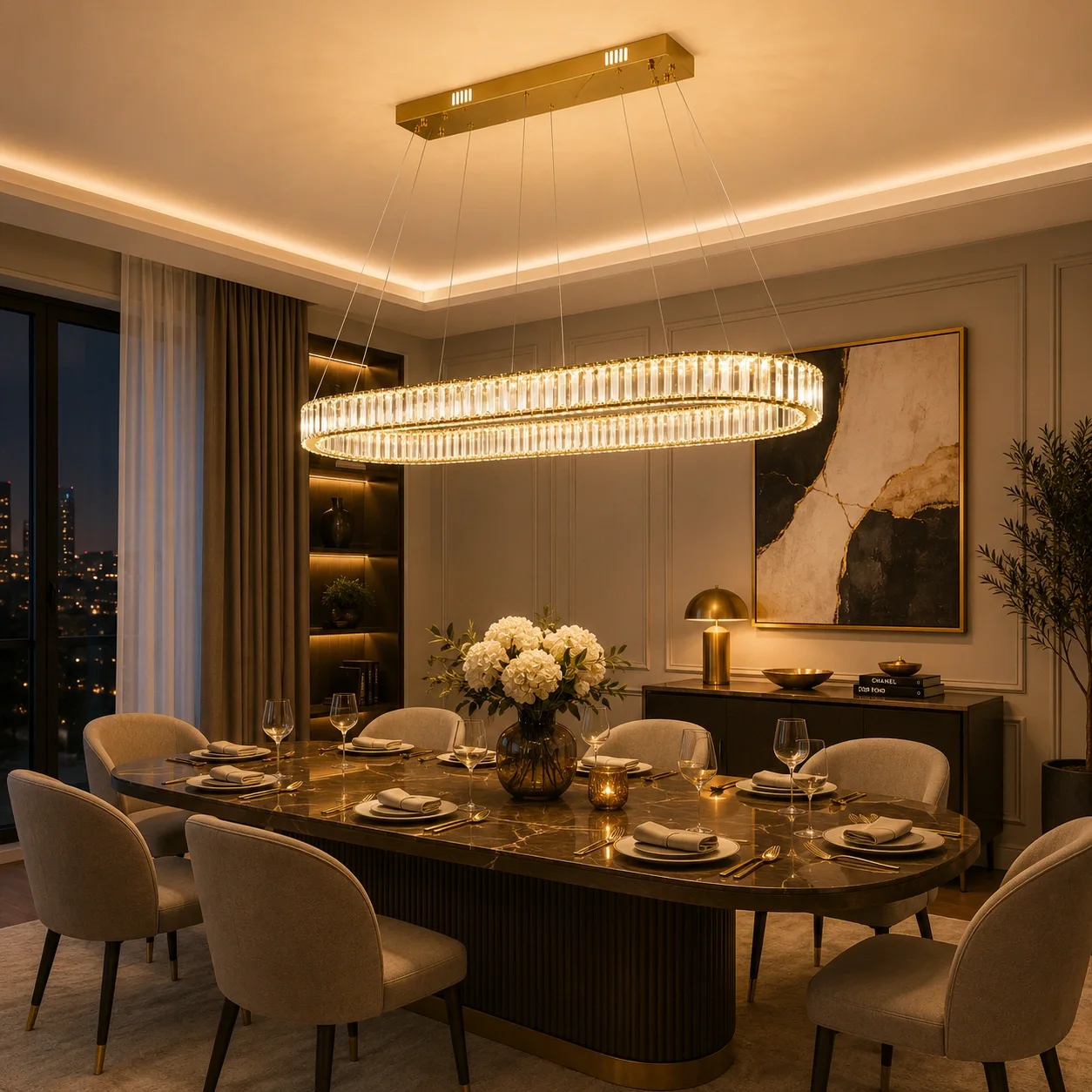 Auralis-lustra led Ovala cu cristale lungime 100cm