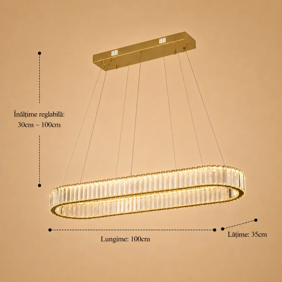 Auralis-lustra led Ovala cu cristale lungime 100cm