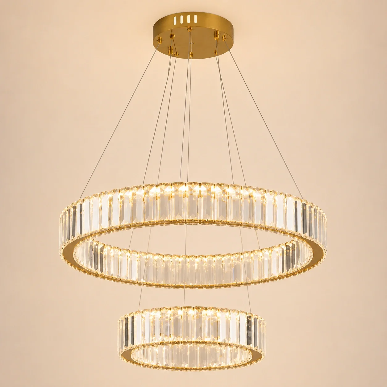 Auralis-lustra led eleganta cu cristale 2 cercuri