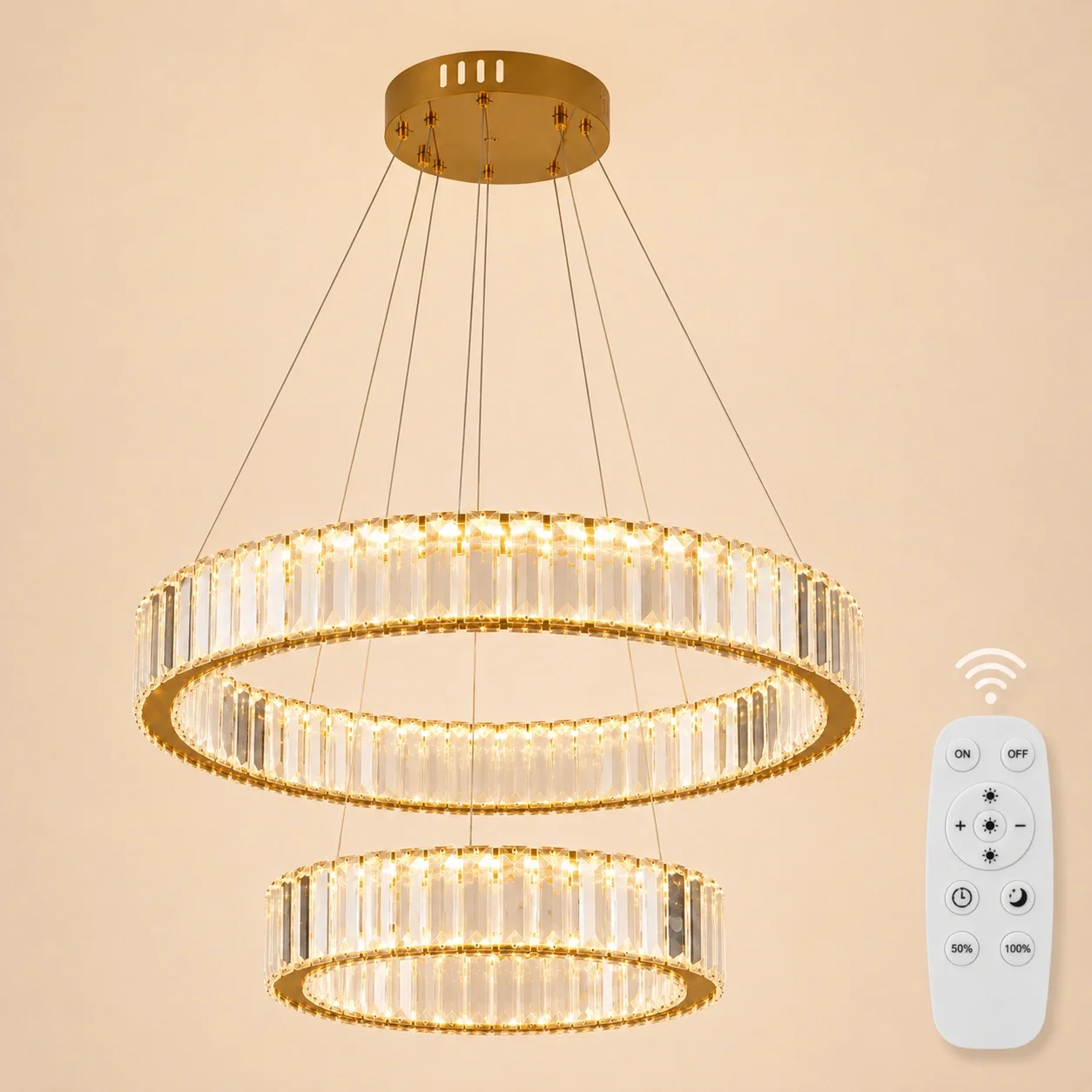 Auralis-lustra led eleganta cu cristale 2 cercuri