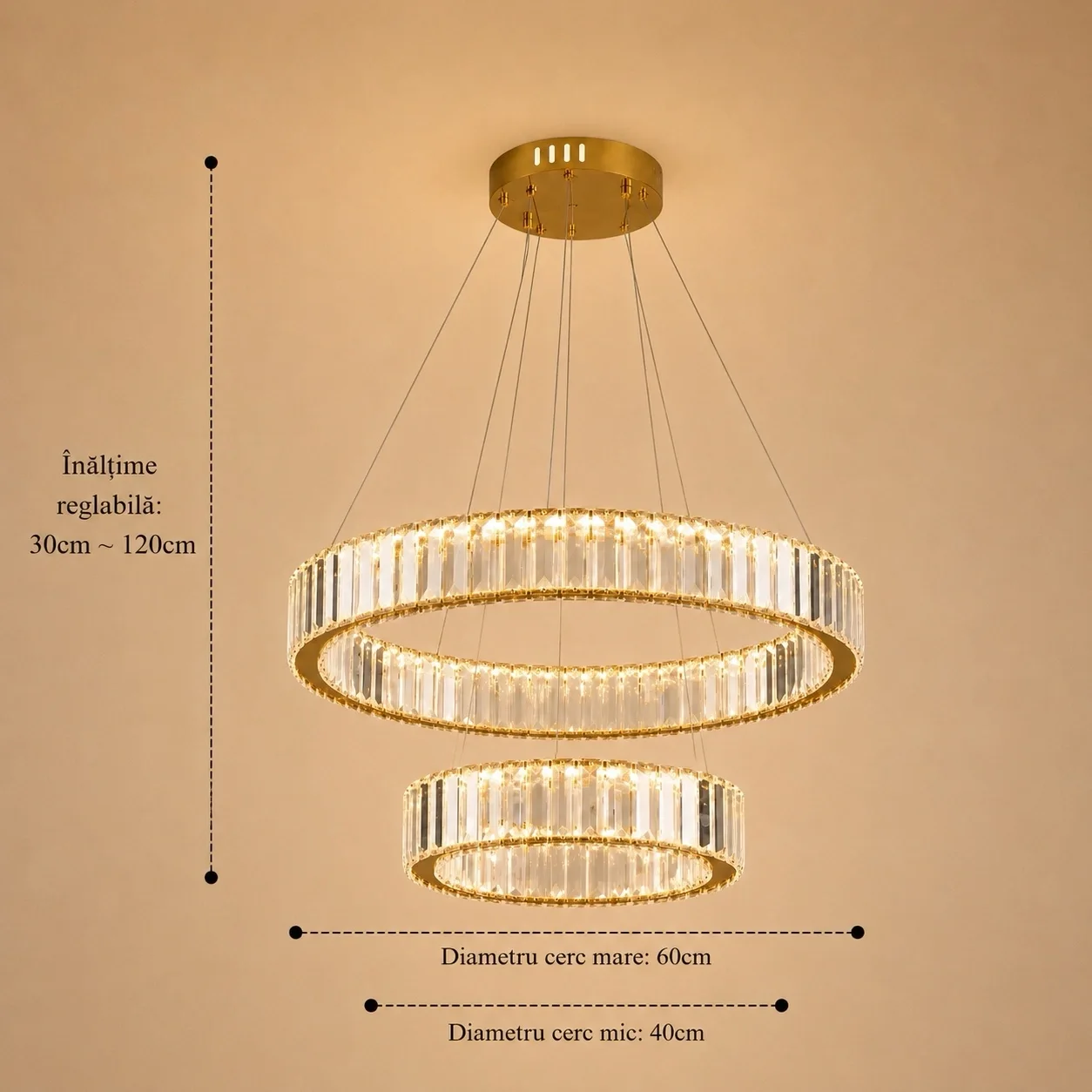 Auralis-lustra led eleganta cu cristale 2 cercuri