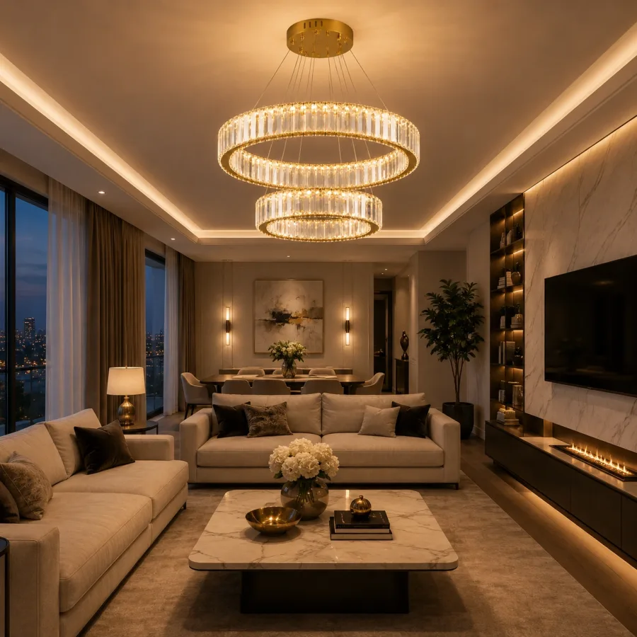 Auralis-lustra led eleganta cu cristale 2 cercuri