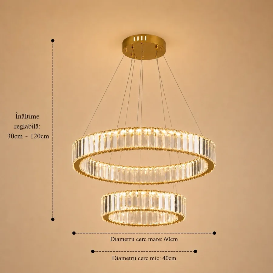 Auralis-lustra led eleganta cu cristale 2 cercuri