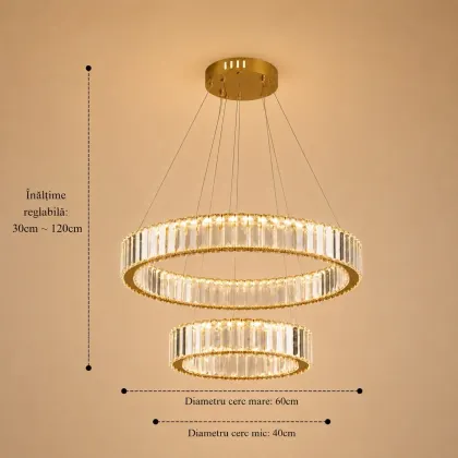 Auralis-lustra led eleganta cu cristale 2 cercuri