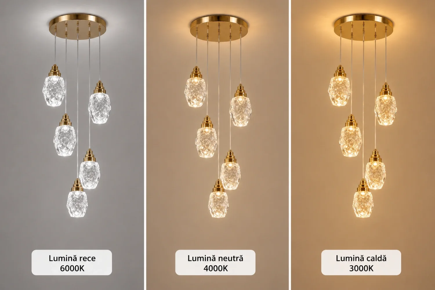 Luxoria-lustra led cu 5 prendule cristal tip diamant