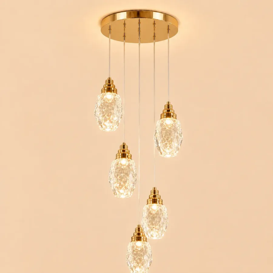 Luxoria-lustra led cu 5 prendule cristal tip diamant