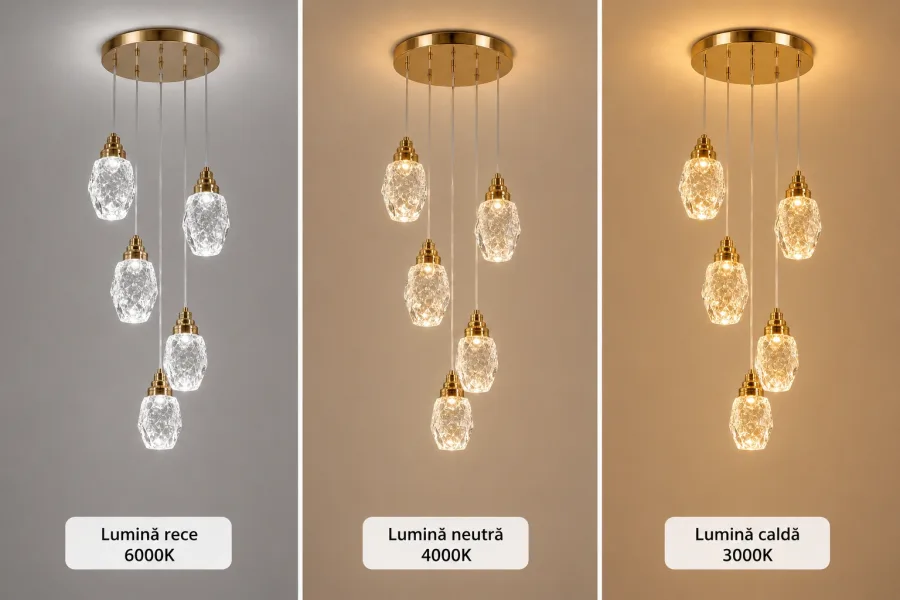 Luxoria-lustra led cu 5 prendule cristal tip diamant
