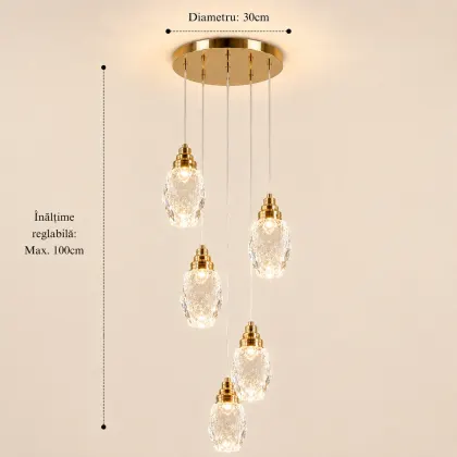 Luxoria-lustra led cu 5 prendule cristal tip diamant