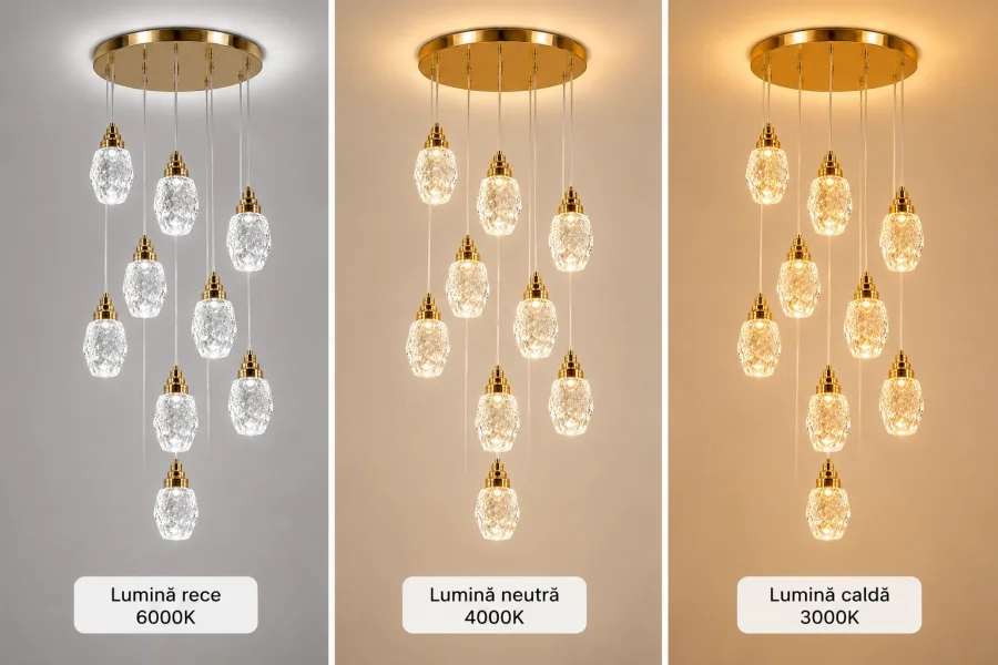 Luxoria-lustra led cu 9 pendule cristal tip diamant