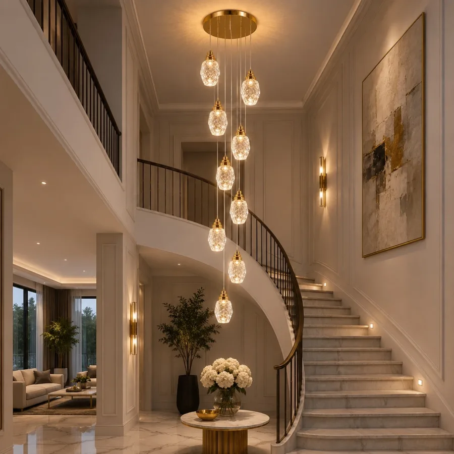 Luxoria-lustra led cu 9 pendule cristal tip diamant