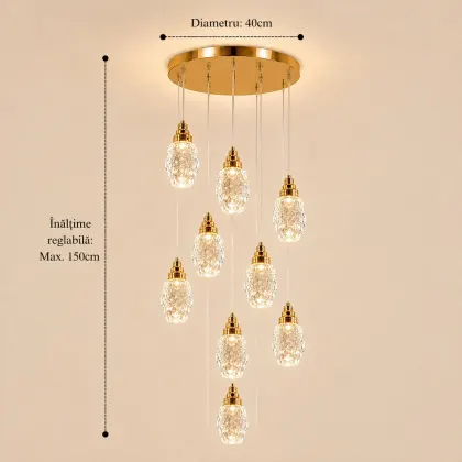 Luxoria-lustra led cu 9 pendule cristal tip diamant