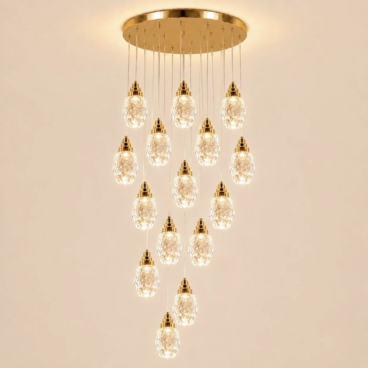 Luxoria-lustra led cu 15 pendule cristal tip diamant
