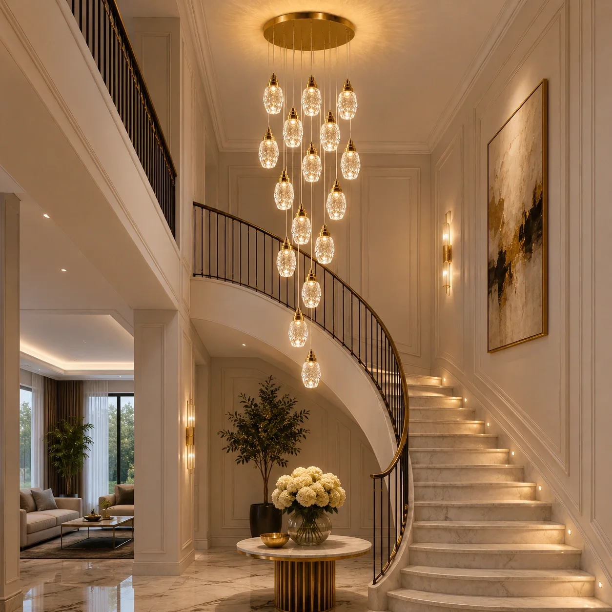Luxoria-lustra led cu 15 pendule cristal tip diamant