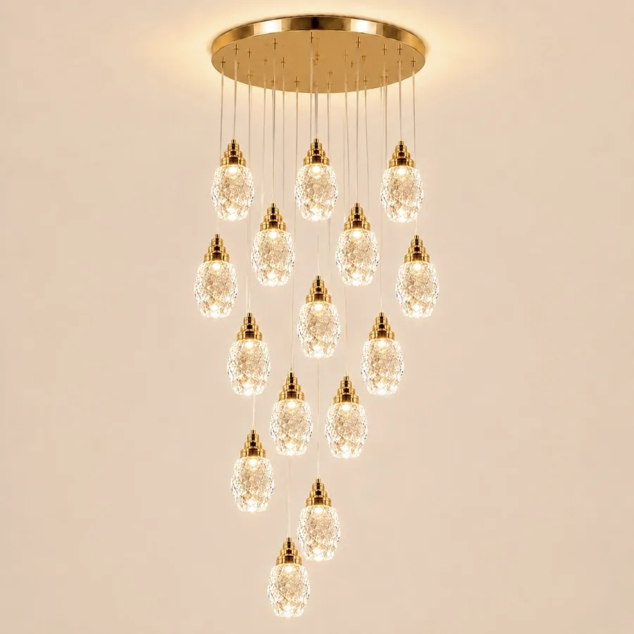 Luxoria-lustra led cu 15 pendule cristal tip diamant
